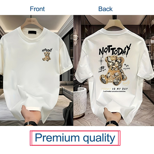 Stylish White Color Printed Unisex Drop Shoulder T-Shirt (01004)~ 1 Pcs