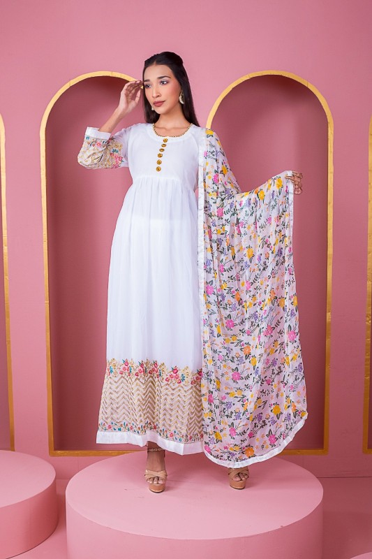 Readymade White Color Lehenga Georgette Embroidered Party Dress