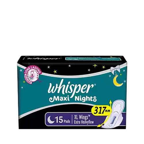 Whisper Maxi Nights Wings Heavy Flow Sanitary Pads~(15 Pads/Pack)