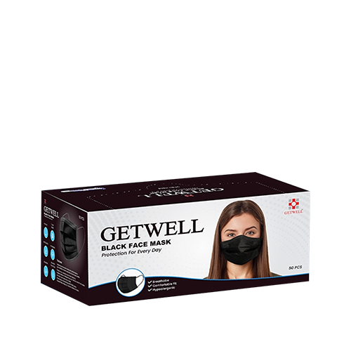 Getwell Non-Woven Surgical Black Face Mask~ 50 Pcs