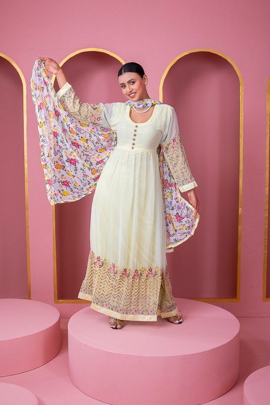 Readymade Cream Color Lehenga Georgette Embroidered Party Dress