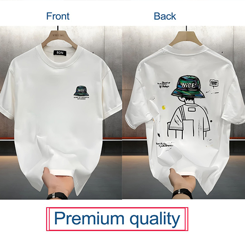 Stylish White Color Printed Unisex Drop Shoulder T-Shirt (01002)~ 1 Pcs