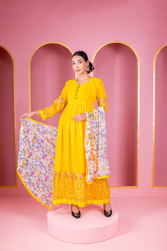 Readymade Yellow Color Lehenga Georgette Embroidered Party Dress