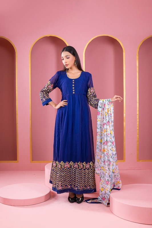Readymade Blue Color Lehenga Georgette Embroidered Party Dress