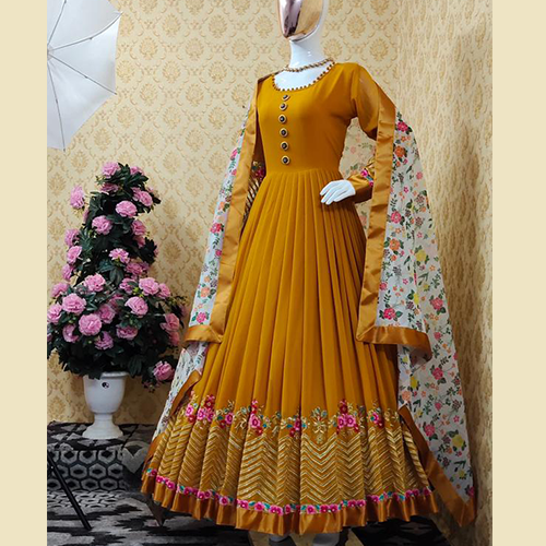 Women Readymade Georgette Embroidered Party Wear Dress~ 1 Pcs